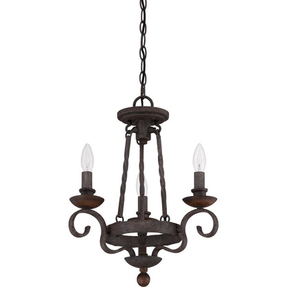 Quoizel Noble 15in 3-Light Chandelier | Traditional Rustic Black Steel and Walnut Wood | Dining Nook & Foyer | 15.5 x 15.5 x 18.5 in | Model NBE5303RK