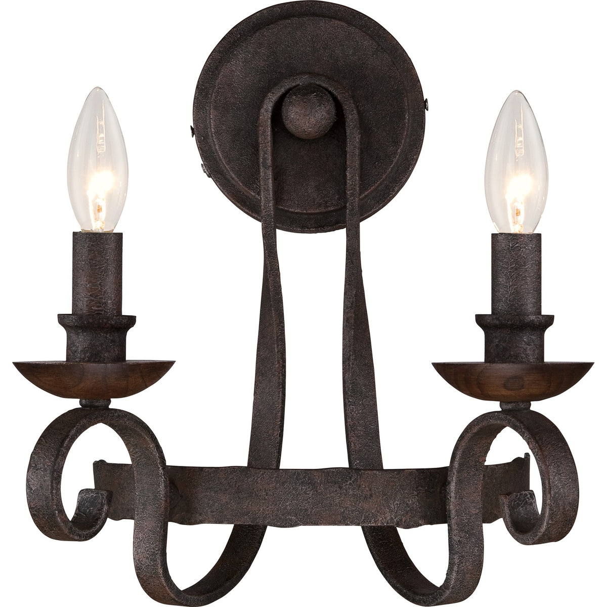 Quoizel Noble 2-Light Wall Sconce | Traditional Rustic Black Steel and Walnut Wood | Bedroom & Hallway Accent Light | Model NBE8702RK