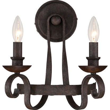 Quoizel Noble 2-Light Wall Sconce | Traditional Rustic Black Steel and Walnut Wood | Bedroom & Hallway Accent Light | Model NBE8702RK