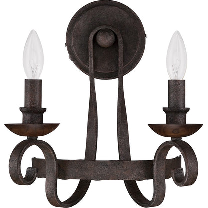 Quoizel Noble 2-Light Wall Sconce | Traditional Rustic Black Steel and Walnut Wood | Bedroom & Hallway Accent Light | Model NBE8702RK