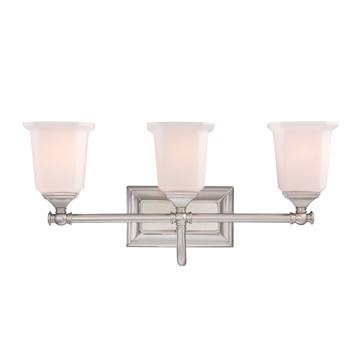 Quoizel Nicholas 22in 3-Light Vanity Light | Mid-Century Brushed Nickel and Opal Etched Glass | Bathroom Vanity & Powder Room | Model NL8603BN