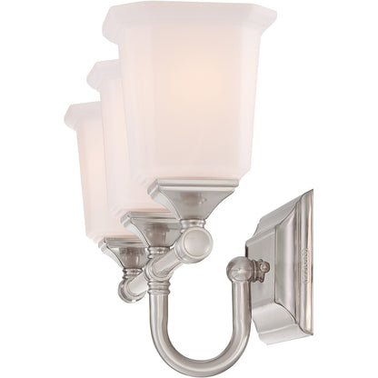 Quoizel Nicholas 22in 3-Light Vanity Light | Mid-Century Brushed Nickel and Opal Etched Glass | Bathroom Vanity & Powder Room | Model NL8603BN