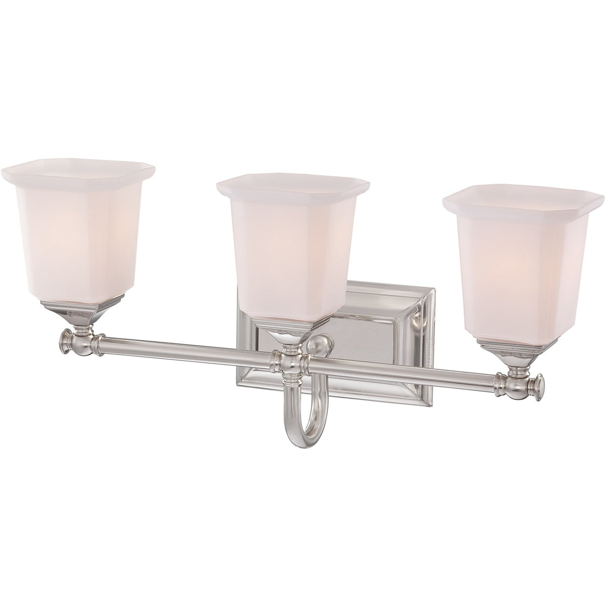 Quoizel Nicholas 22in 3-Light Vanity Light | Mid-Century Brushed Nickel and Opal Etched Glass | Bathroom Vanity & Powder Room | Model NL8603BN