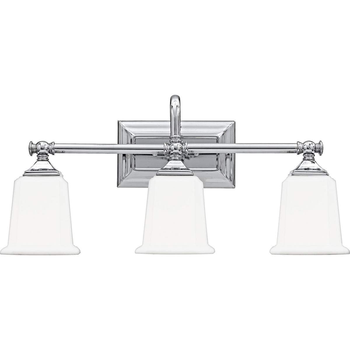 Quoizel Nicholas 22in 3-Light Vanity Light | Mid-Century Polished Chrome and Opal Etched Glass | Bathroom Vanity & Powder Room | Model NL8603C