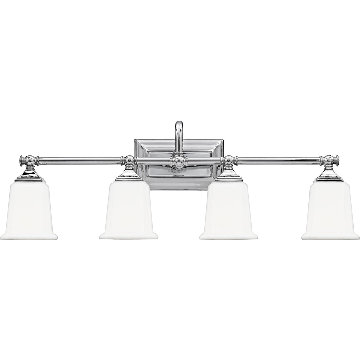 Quoizel Nicholas 30in 4-Light Vanity Light | Mid-Century Polished Chrome and Opal Etched Glass | Bathroom Vanity | 30.5 x 7 x 10 in | Model NL8604C