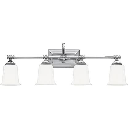 Quoizel Nicholas 30in 4-Light Vanity Light | Mid-Century Polished Chrome and Opal Etched Glass | Bathroom Vanity | 30.5 x 7 x 10 in | Model NL8604C