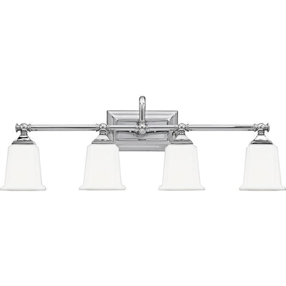 Quoizel Nicholas 30in 4-Light Vanity Light | Mid-Century Polished Chrome and Opal Etched Glass | Bathroom Vanity | 30.5 x 7 x 10 in | Model NL8604C