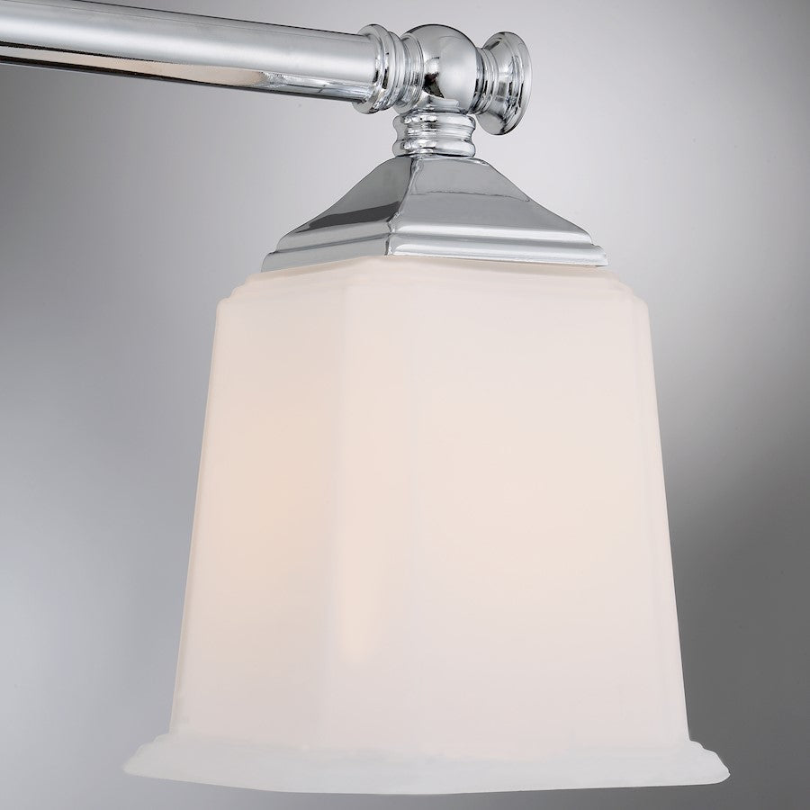 Quoizel Nicholas 30in 4-Light Vanity Light | Mid-Century Polished Chrome and Opal Etched Glass | Bathroom Vanity | 30.5 x 7 x 10 in | Model NL8604C