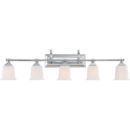 Quoizel Nicholas 42in 5-Light Vanity Light | Mid-Century Polished Chrome and Opal Etched Glass | Bathroom Vanity | 41.75 x 7 x 10 in | Model NL8605C
