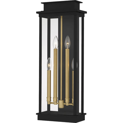 Quoizel Noelle 26in 4-Light Outdoor Lantern | Traditional Matte Black and Clear Glass | Front Door & Porch | 10 x 6.5 x 26 in | Model NOE8410MBK