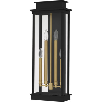 Quoizel Noelle 26in 4-Light Outdoor Lantern | Traditional Matte Black and Clear Glass | Front Door & Porch | 10 x 6.5 x 26 in | Model NOE8410MBK