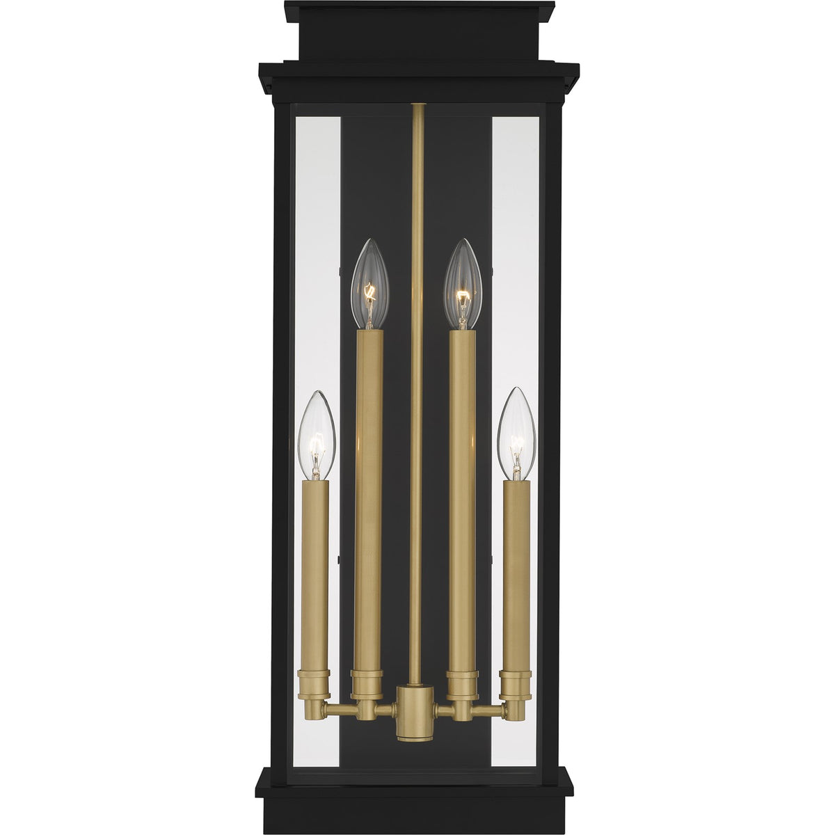 Quoizel Noelle 26in 4-Light Outdoor Lantern | Traditional Matte Black and Clear Glass | Front Door & Porch | 10 x 6.5 x 26 in | Model NOE8410MBK