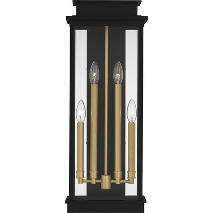 Quoizel Noelle 26in 4-Light Outdoor Lantern | Traditional Matte Black and Clear Glass | Front Door & Porch | 10 x 6.5 x 26 in | Model NOE8410MBK