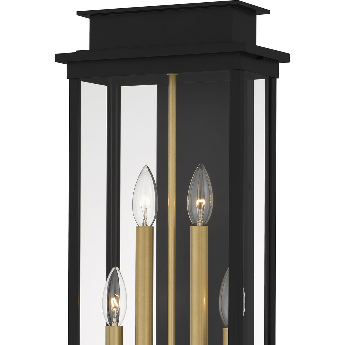 Quoizel Noelle 26in 4-Light Outdoor Lantern | Traditional Matte Black and Clear Glass | Front Door & Porch | 10 x 6.5 x 26 in | Model NOE8410MBK