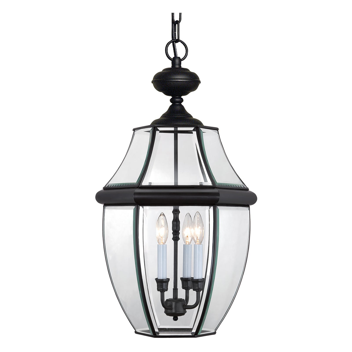 Quoizel Newbury 21in 3-Light Outdoor Lantern | Classic Mystic Black Brass and Clear Beveled Glass | Front Door & Porch | Model NY1179K