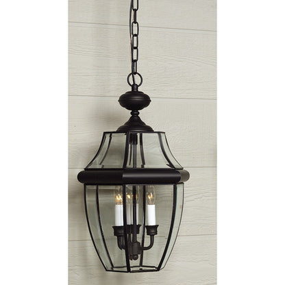 Quoizel Newbury 21in 3-Light Outdoor Lantern | Classic Mystic Black Brass and Clear Beveled Glass | Front Door & Porch | Model NY1179K