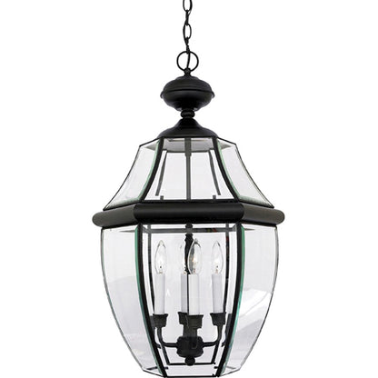 Quoizel Newbury 16in 4-Light Outdoor Hanging Lantern | Classic Mystic Black Brass and Clear Beveled Glass | Front Porch & Entryway | Model NY1180K