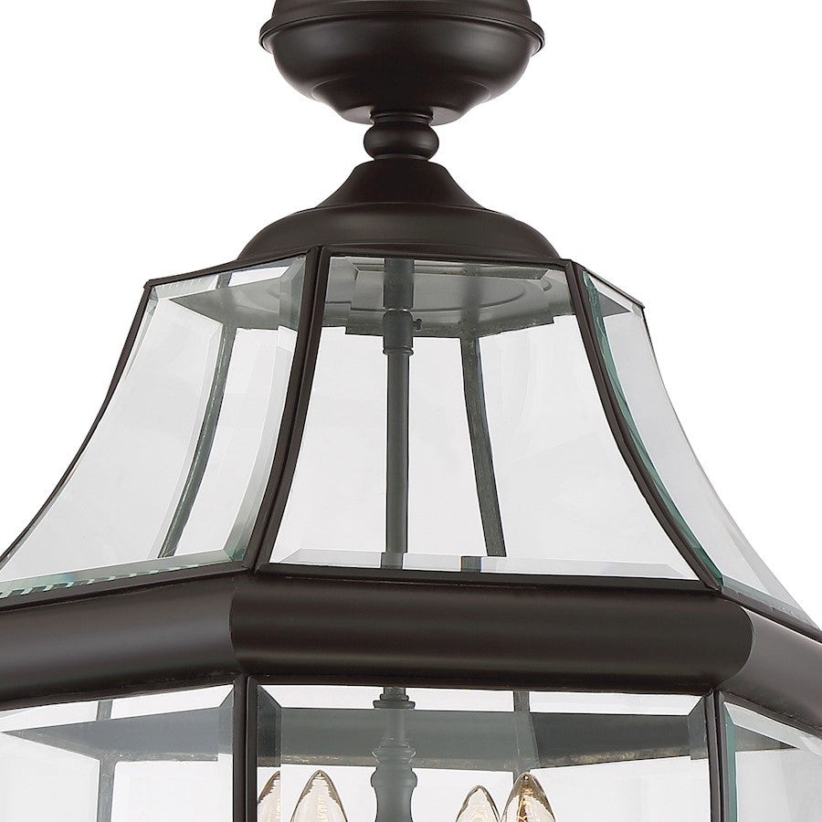 Quoizel Newbury 16in 4-Light Outdoor Hanging Lantern | Classic Medici Bronze Brass and Clear Beveled Glass | Front Porch & Entryway | Model NY1180Z