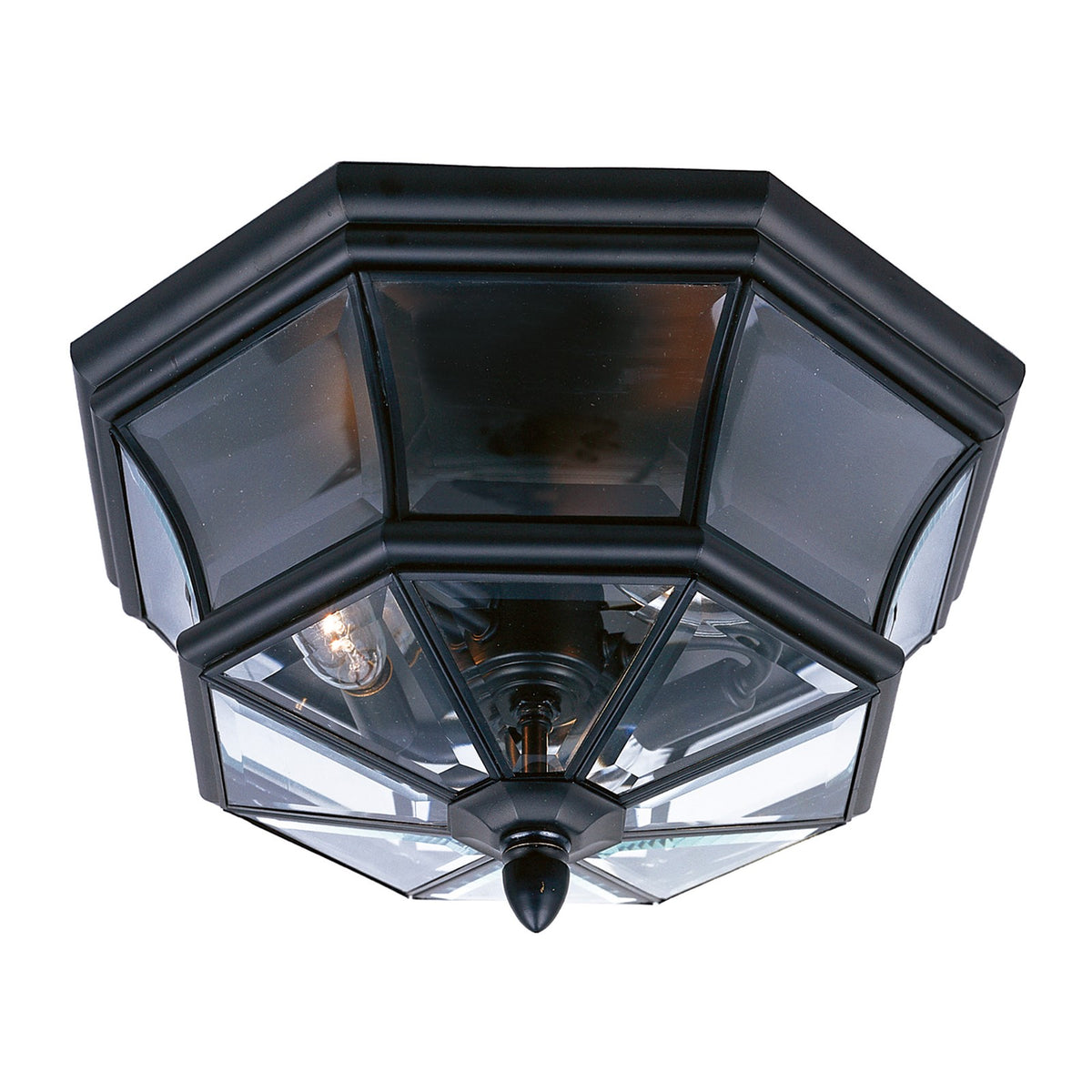 Quoizel Newbury 15in 3-Light Outdoor Flush Mount | Classic Mystic Black Brass and Clear Beveled Glass | Front Porch & Entryway | Model NY1794K