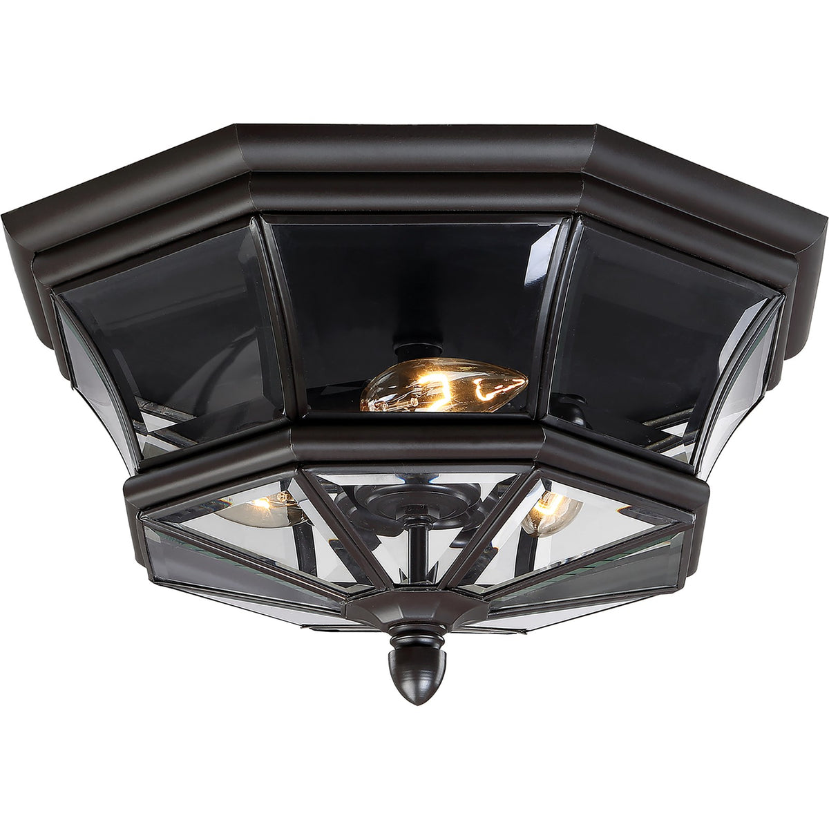 Quoizel Newbury 15in 3-Light Outdoor Flush Mount | Classic Medici Bronze Brass and Clear Beveled Glass | Front Porch & Entryway | Model NY1794Z