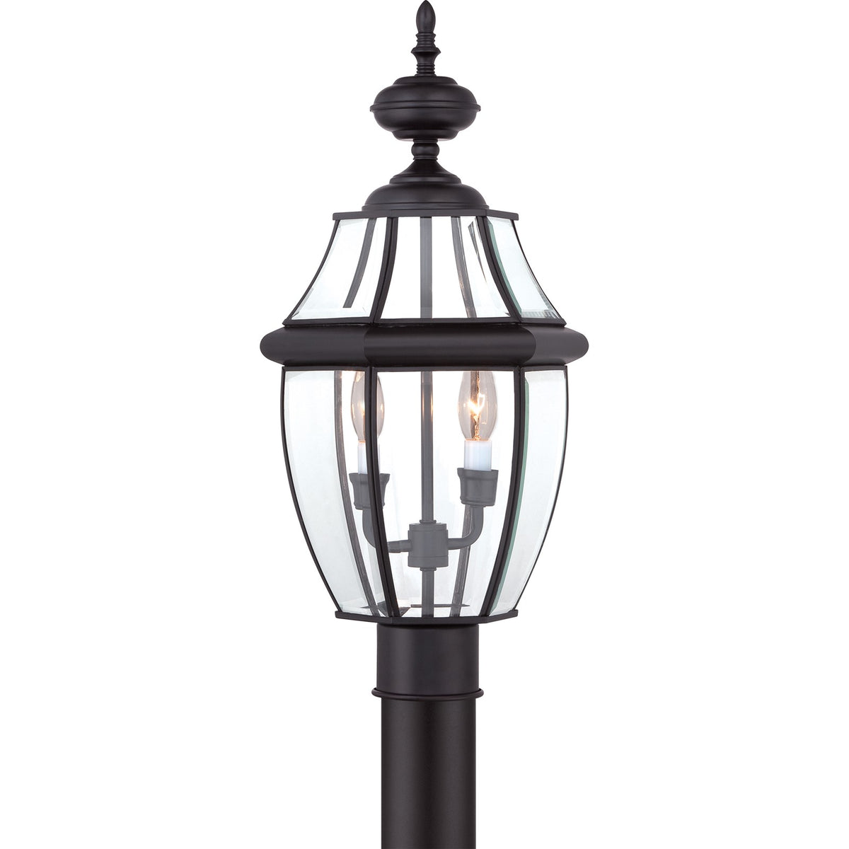 Quoizel Newbury 11in 2-Light Outdoor Lantern | Classic Mystic Black Brass and Clear Beveled Glass | Front Porch & Entryway | Model NY9042K