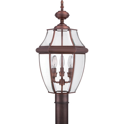 Quoizel Newbury 12.5in 3-Light Outdoor Lantern | Classic Aged Copper and Clear Beveled Glass | Front Porch & Entryway | Model NY9043AC