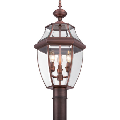Quoizel Newbury 12.5in 3-Light Outdoor Lantern | Classic Aged Copper and Clear Beveled Glass | Front Porch & Entryway | Model NY9043AC