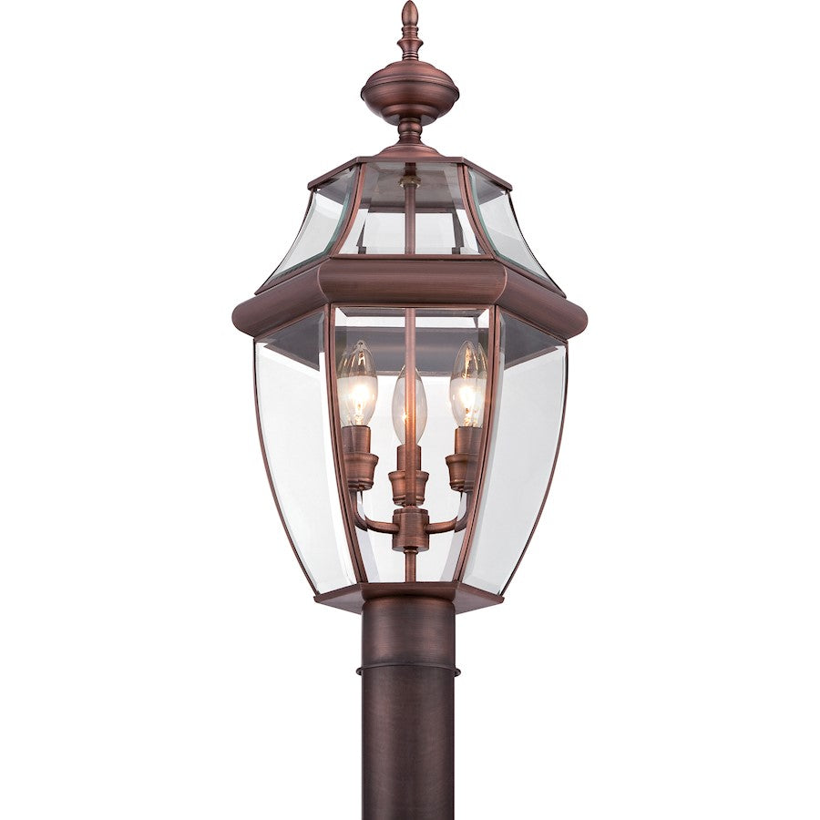 Quoizel Newbury 12.5in 3-Light Outdoor Lantern | Classic Aged Copper and Clear Beveled Glass | Front Porch & Entryway | Model NY9043AC