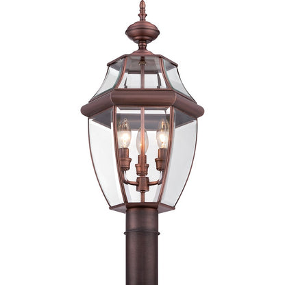 Quoizel Newbury 12.5in 3-Light Outdoor Lantern | Classic Aged Copper and Clear Beveled Glass | Front Porch & Entryway | Model NY9043AC