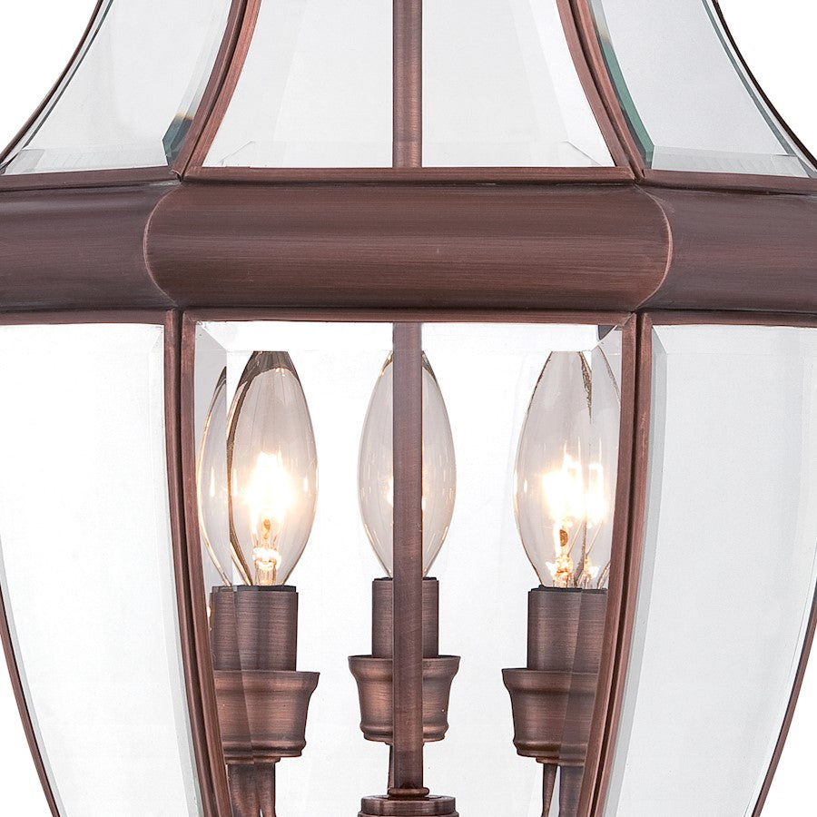 Quoizel Newbury 12.5in 3-Light Outdoor Lantern | Classic Aged Copper and Clear Beveled Glass | Front Porch & Entryway | Model NY9043AC