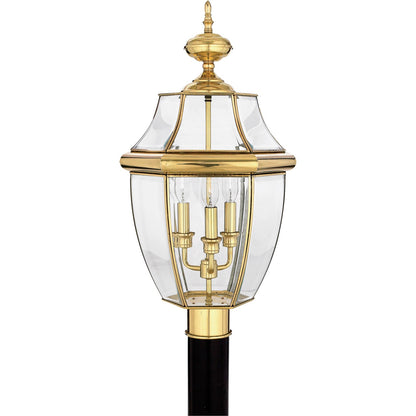 Quoizel Newbury 12.5in 3-Light Outdoor Lantern | Classic Polished Brass and Clear Beveled Glass | Front Porch & Entryway | Model NY9043B