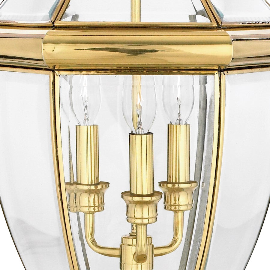 Quoizel Newbury 12.5in 3-Light Outdoor Lantern | Classic Polished Brass and Clear Beveled Glass | Front Porch & Entryway | Model NY9043B