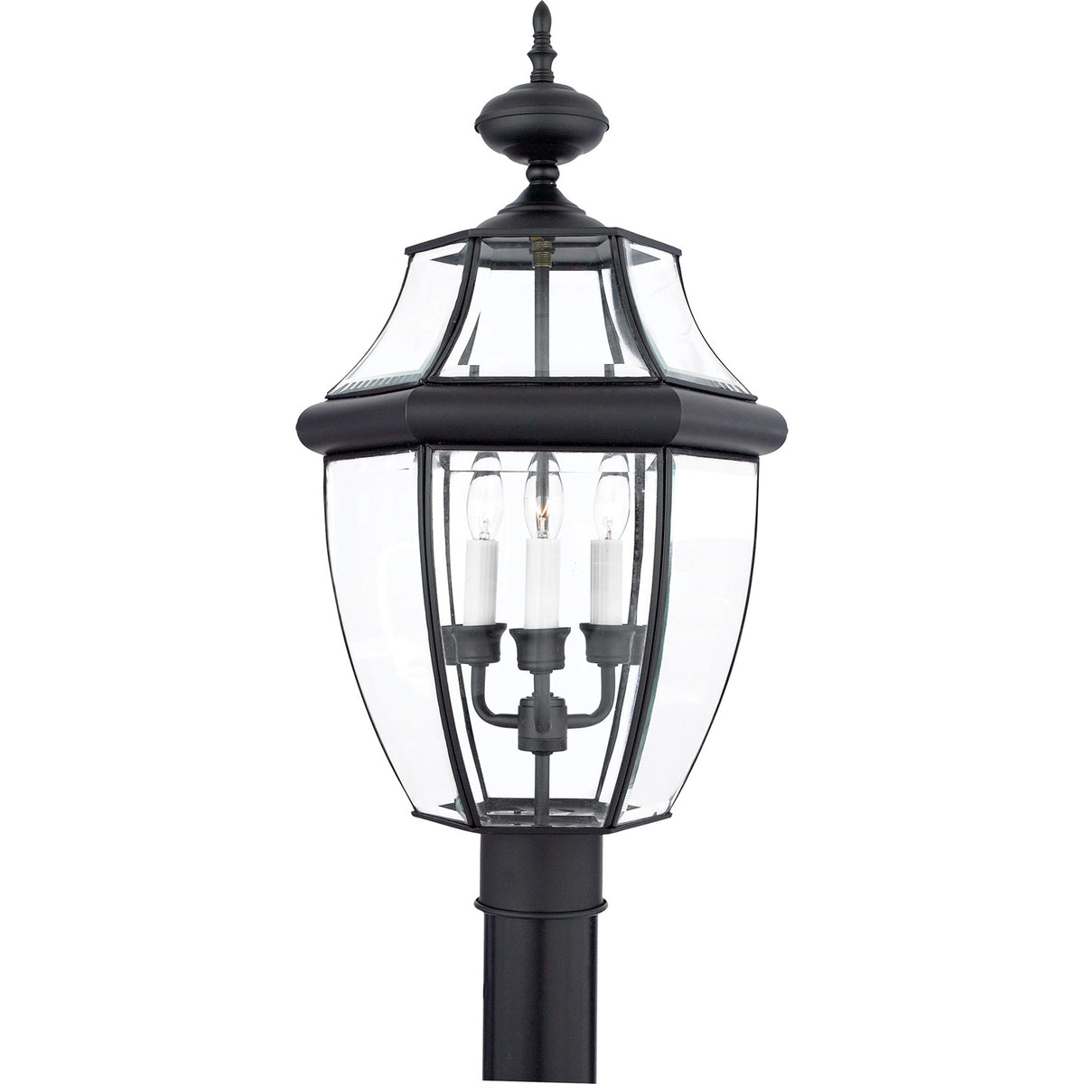 Quoizel Newbury 12.5in 3-Light Outdoor Lantern | Traditional Mystic Black Brass and Clear Beveled Glass | Front Porch & Entryway | Model NY9043K