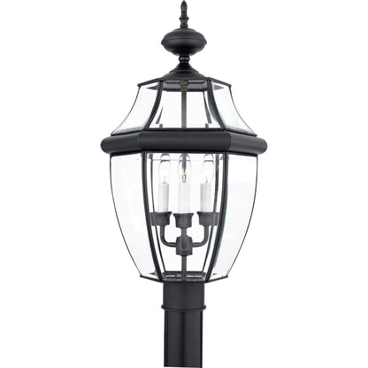 Quoizel Newbury 12.5in 3-Light Outdoor Lantern | Traditional Mystic Black Brass and Clear Beveled Glass | Front Porch & Entryway | Model NY9043K