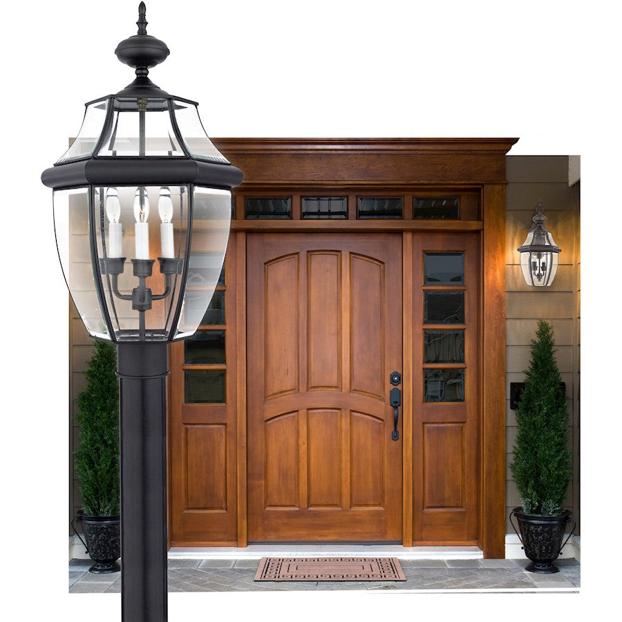 Quoizel Newbury 12.5in 3-Light Outdoor Lantern | Traditional Mystic Black Brass and Clear Beveled Glass | Front Porch & Entryway | Model NY9043K