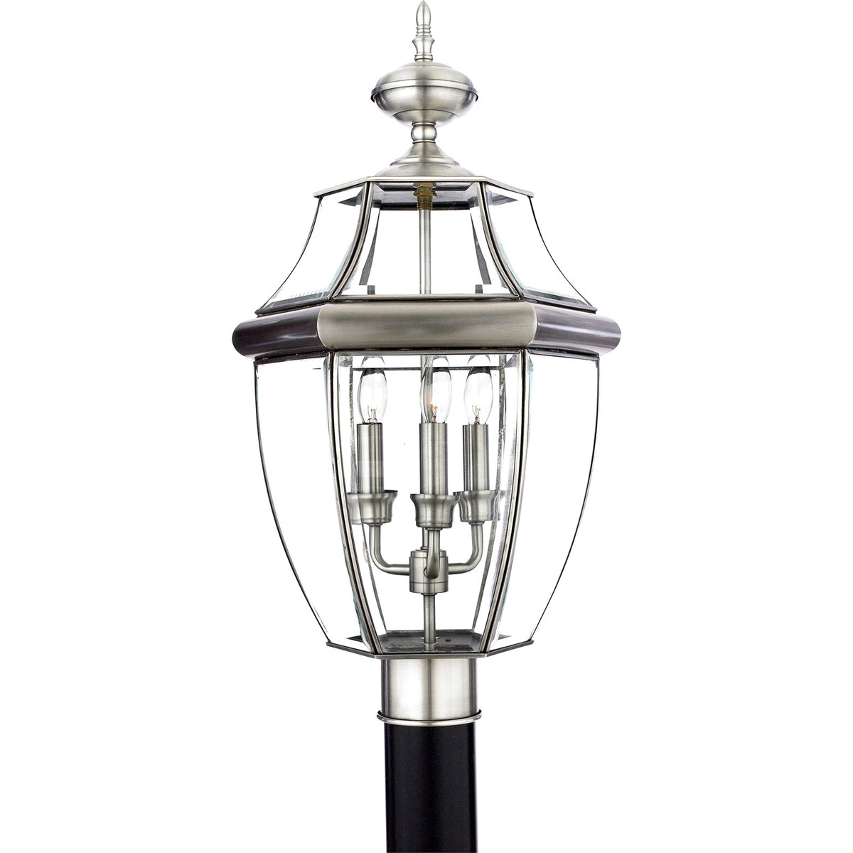 Quoizel Newbury 12.5in 3-Light Outdoor Lantern | Traditional Pewter Brass and Clear Beveled Glass | Front Porch & Entryway | Model NY9043P