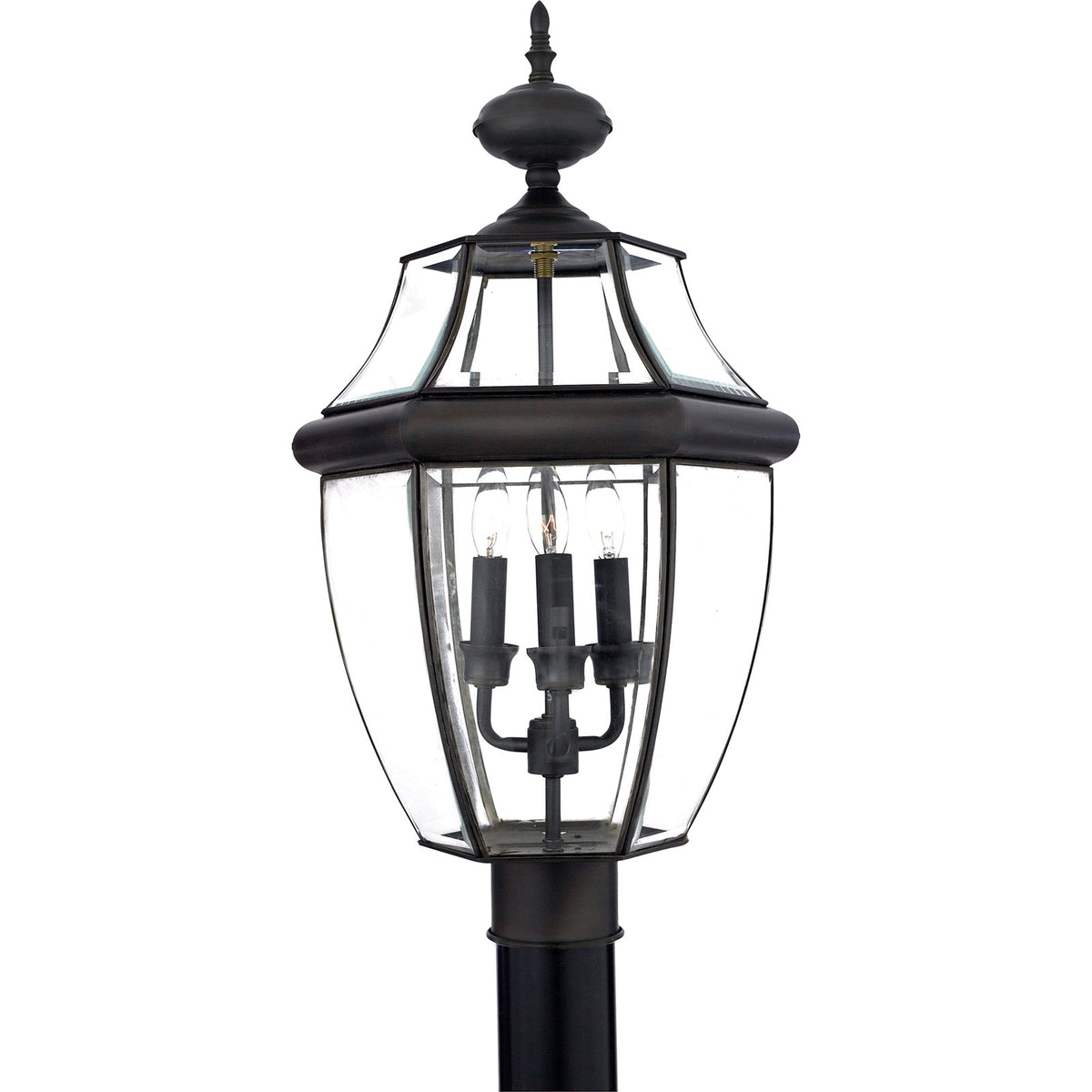 Quoizel Newbury 12.5in 3-Light Outdoor Lantern | Traditional Medici Bronze Brass and Clear Beveled Glass | Front Porch & Entryway | Model NY9043Z