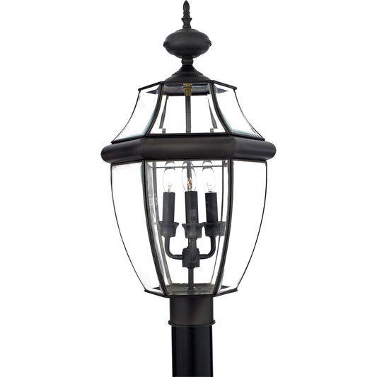 Quoizel Newbury 12.5in 3-Light Outdoor Lantern | Traditional Medici Bronze Brass and Clear Beveled Glass | Front Porch & Entryway | Model NY9043Z