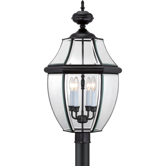 Quoizel Newbury 16in 4-Light Outdoor Lantern | Traditional Mystic Black Brass and Clear Beveled Glass | Front Porch & Entryway | Model NY9045K