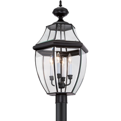 Quoizel Newbury 16in 4-Light Outdoor Lantern | Traditional Mystic Black Brass and Clear Beveled Glass | Front Porch & Entryway | Model NY9045K