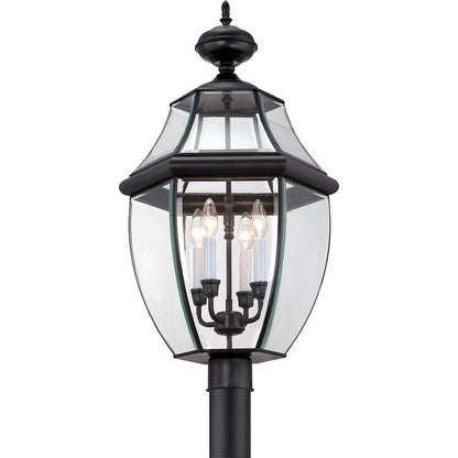 Quoizel Newbury 16in 4-Light Outdoor Lantern | Traditional Mystic Black Brass and Clear Beveled Glass | Front Porch & Entryway | Model NY9045K