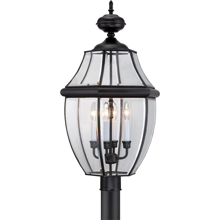 Quoizel Newbury 16in 4-Light Outdoor Lantern | Traditional Mystic Black Brass and Clear Beveled Glass | Front Porch & Entryway | Model NY9045K