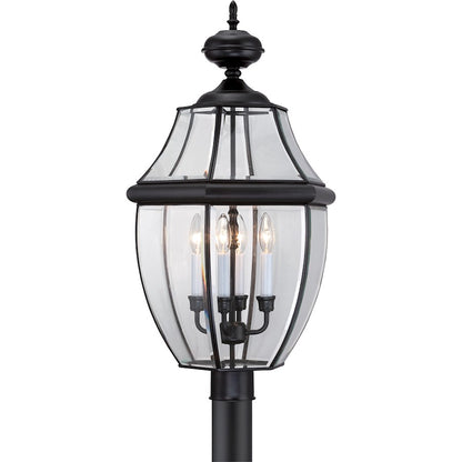Quoizel Newbury 16in 4-Light Outdoor Lantern | Traditional Mystic Black Brass and Clear Beveled Glass | Front Porch & Entryway | Model NY9045K