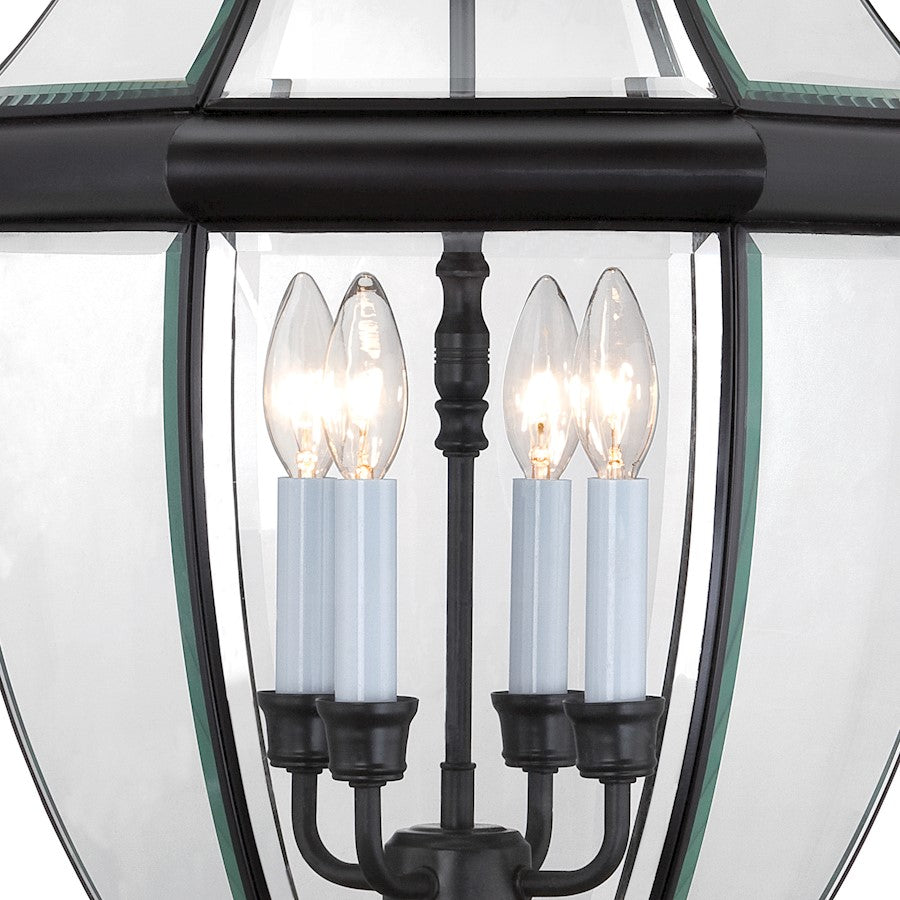 Quoizel Newbury 16in 4-Light Outdoor Lantern | Traditional Mystic Black Brass and Clear Beveled Glass | Front Porch & Entryway | Model NY9045K