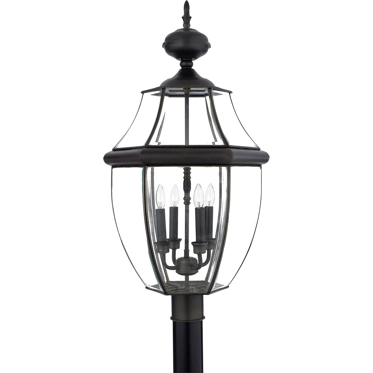 Quoizel Newbury 16in 4-Light Outdoor Lantern | Traditional Medici Bronze Brass and Clear Beveled Glass | Front Entry & Porch | Model NY9045Z