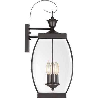 Quoizel Oasis 9in 3-Light Outdoor Lantern | Transitional Medici Bronze and Clear Glass | Front Entry & Porch | 9 x 10.5 x 22.5 in | Model OAS8409Z