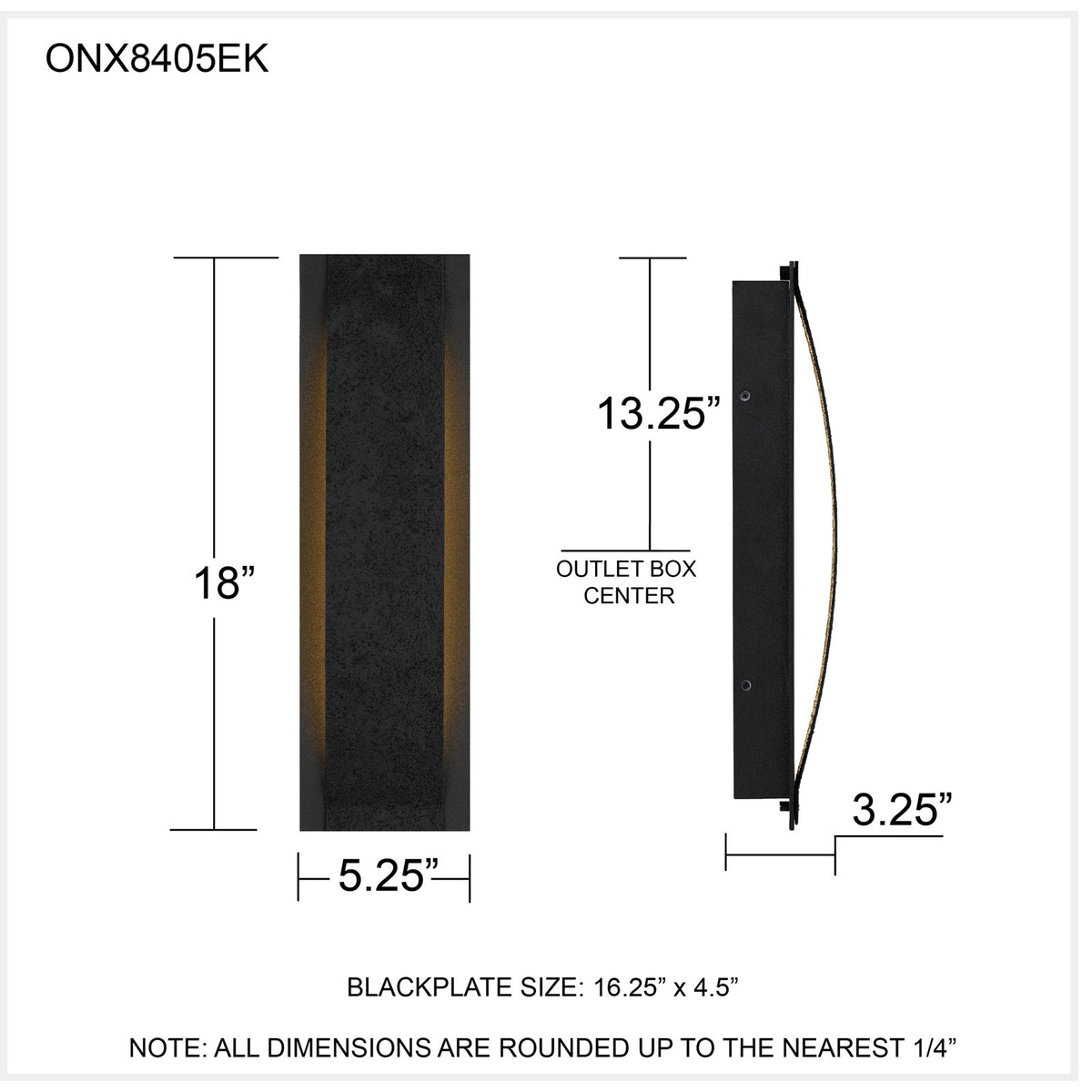 Quoizel Onyx 18in LED Outdoor Wall Sconce | Contemporary Earth Black Steel and Textured Panel | Front Door & Porch Light | Model ONX8405EK