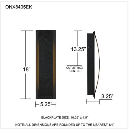 Quoizel Onyx 18in LED Outdoor Wall Sconce | Contemporary Earth Black Steel and Textured Panel | Front Door & Porch Light | Model ONX8405EK