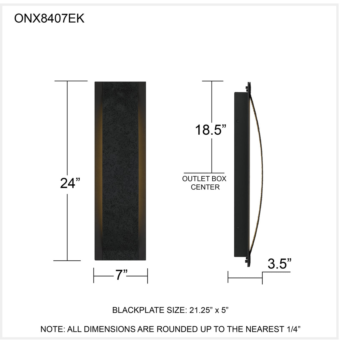 Quoizel Onyx 24in LED Outdoor Wall Sconce | Contemporary Earth Black Steel and Textured Panel | Front Door & Porch Light | Model ONX8407EK