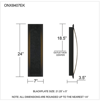 Quoizel Onyx 24in LED Outdoor Wall Sconce | Contemporary Earth Black Steel and Textured Panel | Front Door & Porch Light | Model ONX8407EK